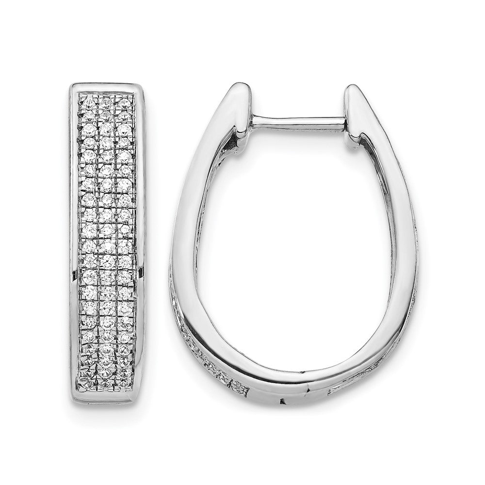 14k White Gold 3/8 carat Diamond Pave Large Hinged Oval Hoop Earrings, 0.43 ct, 19 x 15 mm