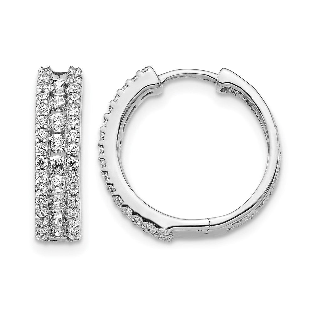 14k White Gold 3-row 7/8 carat Diamond Hinged Hoop Earrings, 0.85 ct, 15 x 14 mm