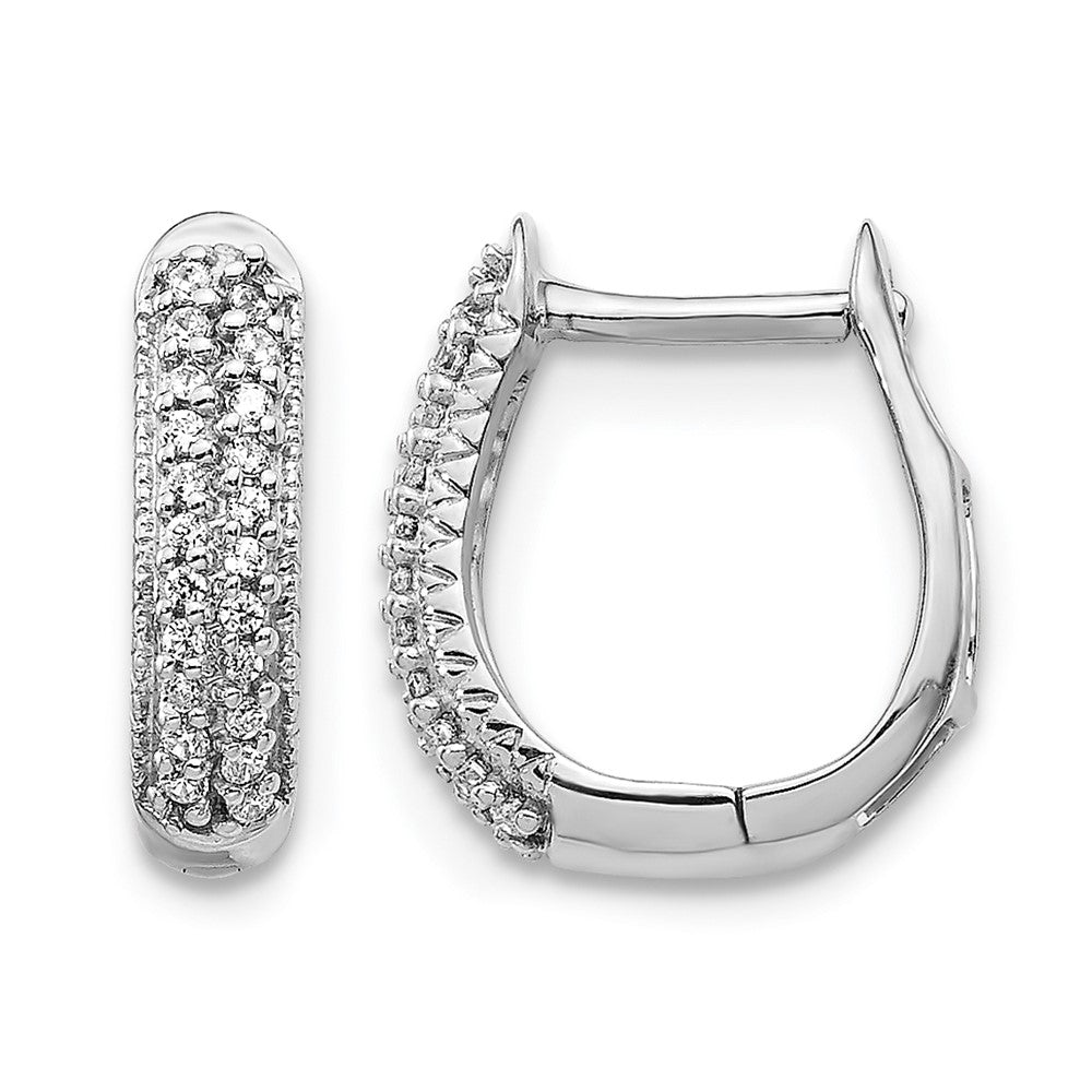 14k White Gold 2-row 1/6 carat Diamond Hinged Hoop Earrings, 0.148 ct, 12 x 3.25 mm