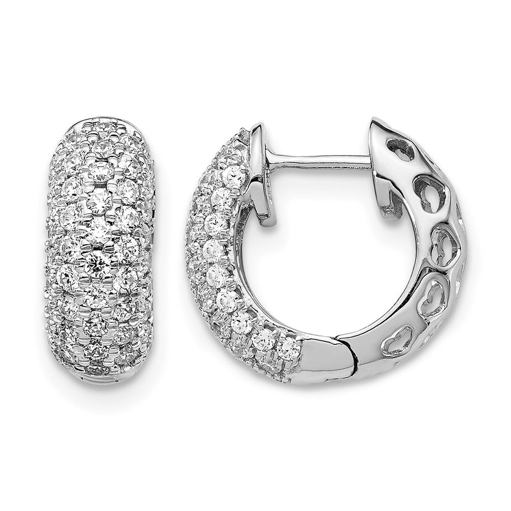 14k White Gold 3/4 carat Diamond Pave Hinged Hoop Earrings, 0.776 ct, 12 x 13 mm