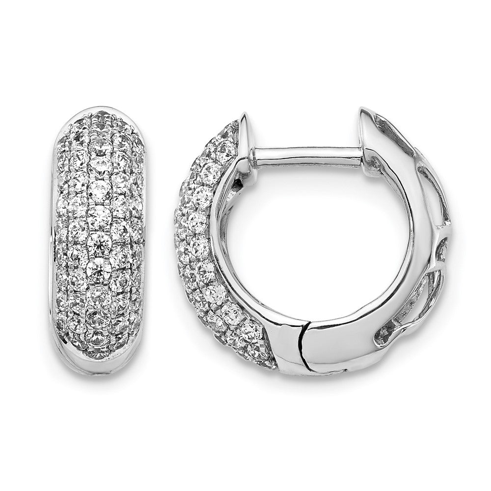 14k White Gold 3/4 carat Diamond Pave Hinged Hoop Earrings, 0.776 ct, 12 x 5.5 mm
