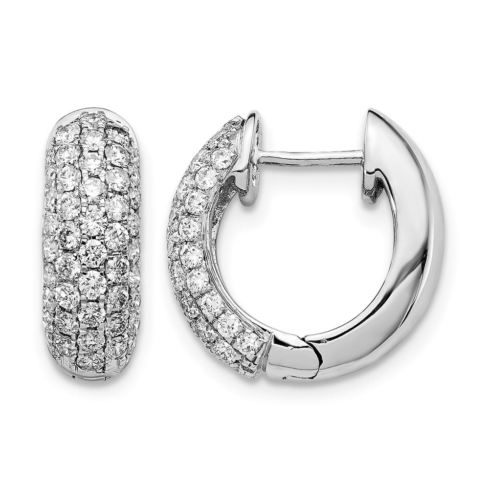 14k White Gold 1 carat Diamond Pave Hinged Hoop Earrings, 1.032 ct, 15 x 13 mm