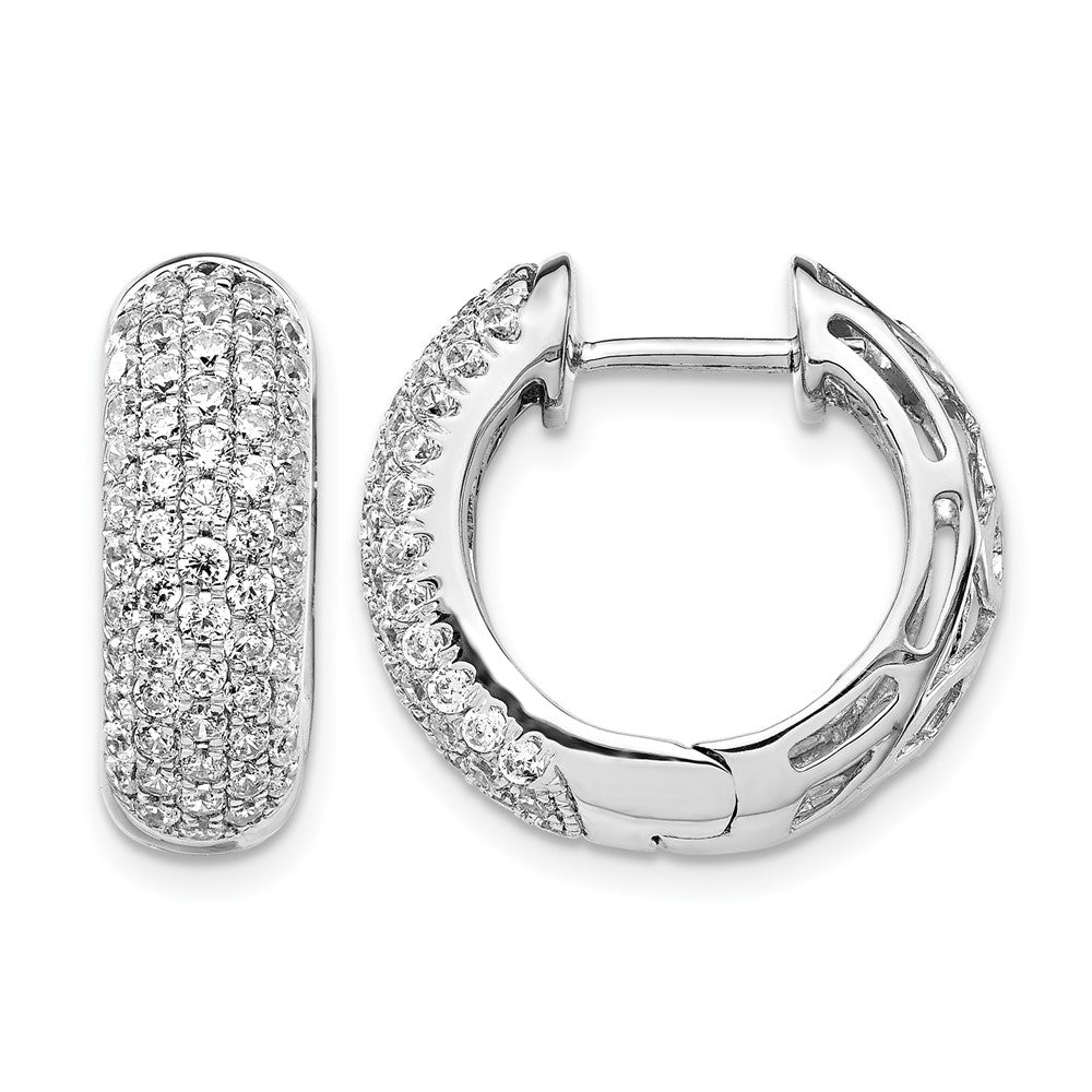14k White Gold 1.75 carat Diamond Pave Hinged Hoop Earrings, 1.926 ct, 19 x 18 mm