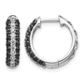 14k White Gold 3-row 1 carat White/Black Diamond Hinged Hoop Earrings, 1.04 ct, 16 x 3.5 mm