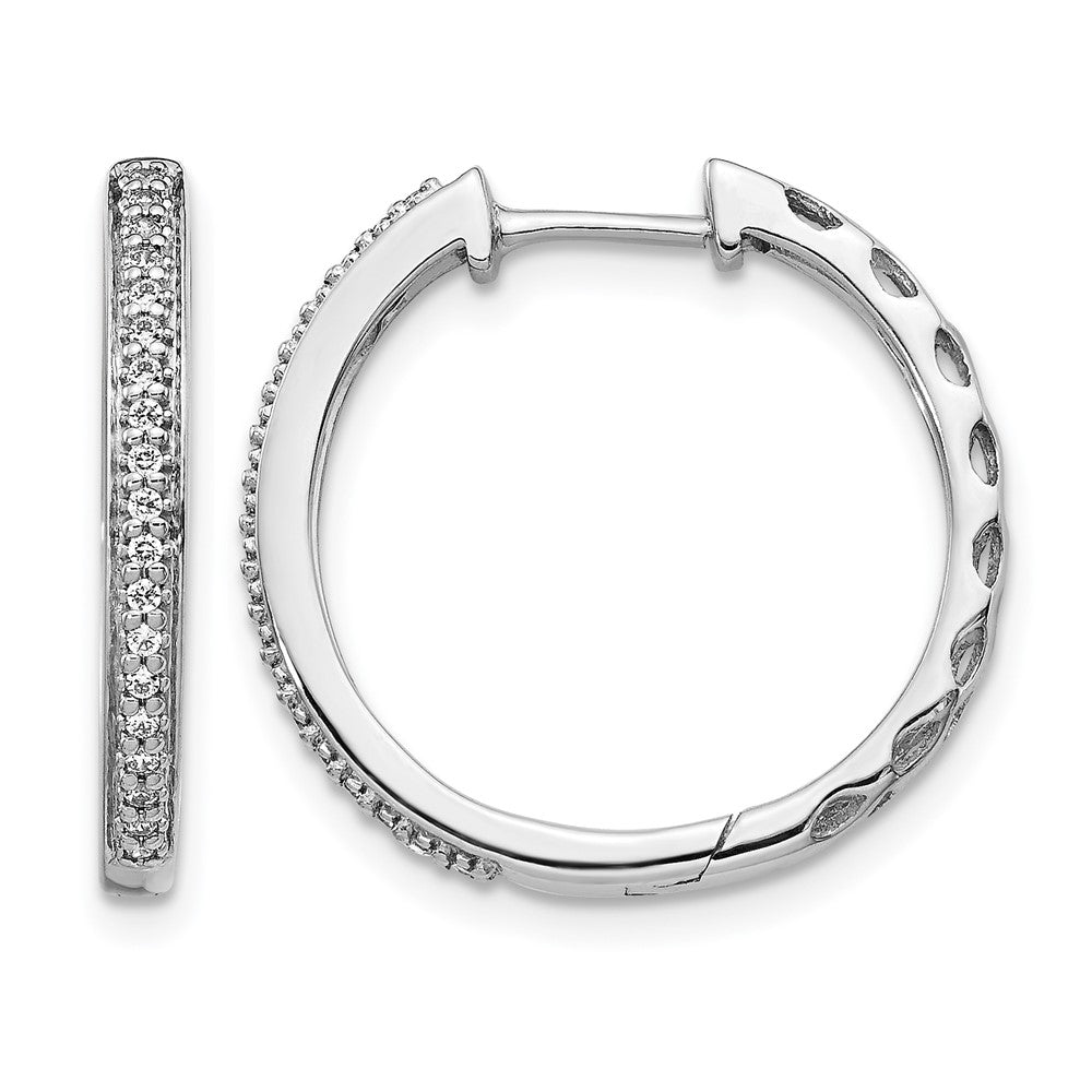 14k White Gold 1/6 carat Diamond 2mm Hinged Hoop Earrings, 0.148 ct, 20 x 2 mm