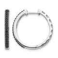 14k White Gold 1/6 carat Black Diamond 2mm Hinged Hoop Earrings, 0.148 ct, 20 x 2 mm
