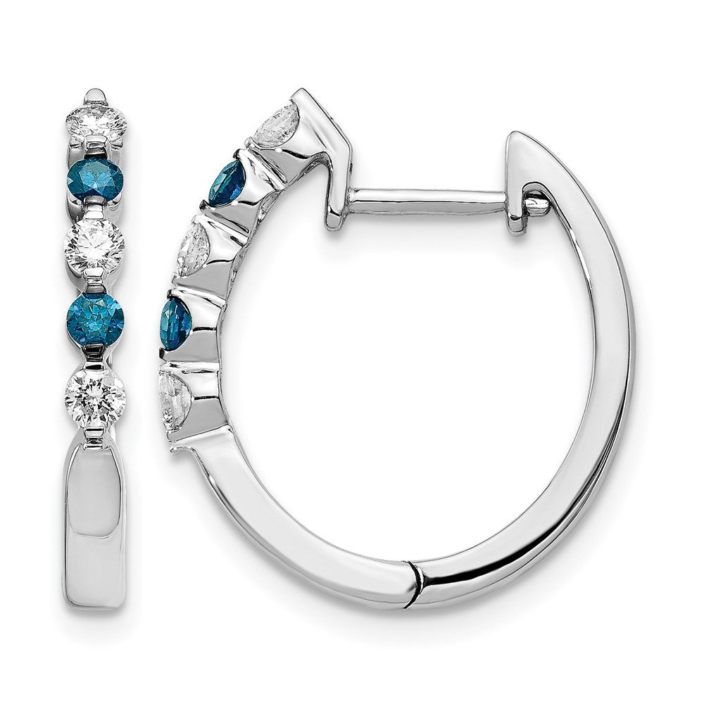 14k White Gold 1/2 carat Blue/White Diamond Hinged Hoop Earrings, 0.5 ct, 21 x 17 mm