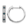 14k White Gold 1/10 carat Blue/White Diamond Hinged Hoop Earrings, 0.101 ct, 18 x 19 mm