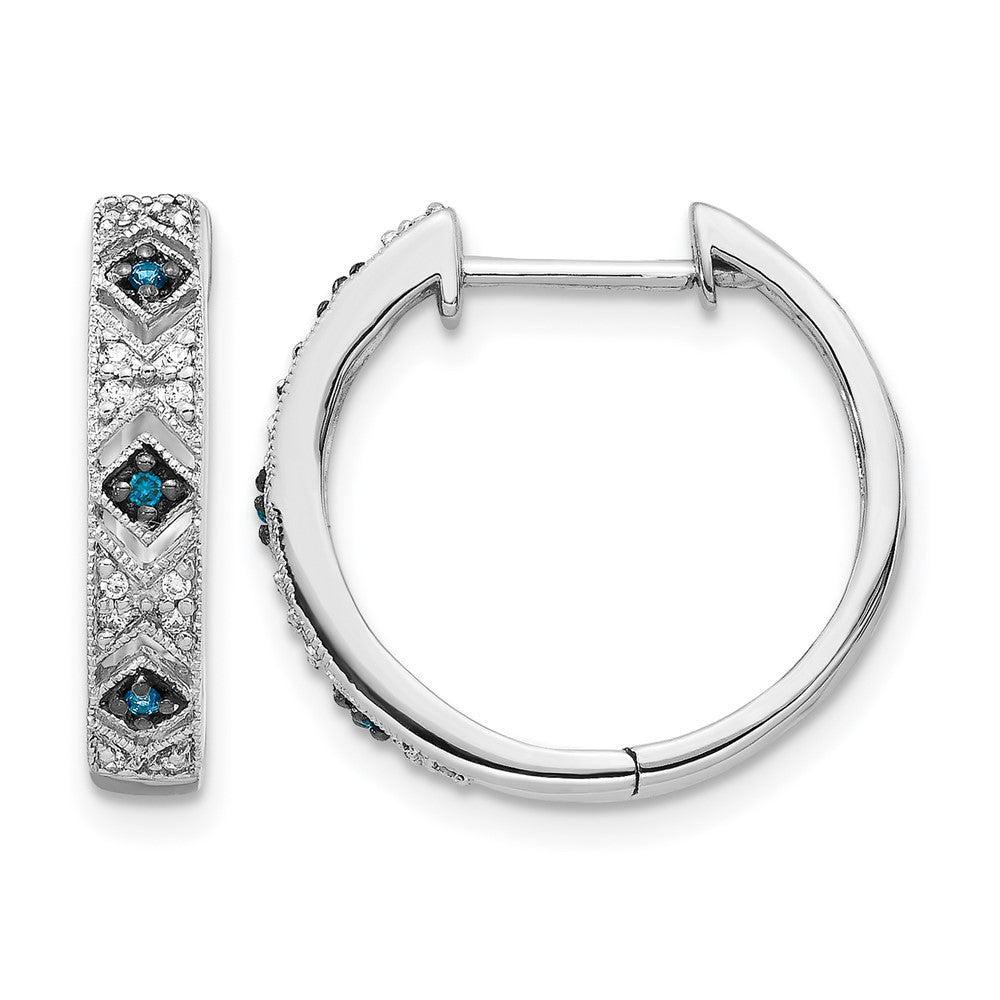 14k White Gold 1/10 carat Blue/White Diamond Hinged Hoop Earrings, 0.101 ct, 18 x 19 mm