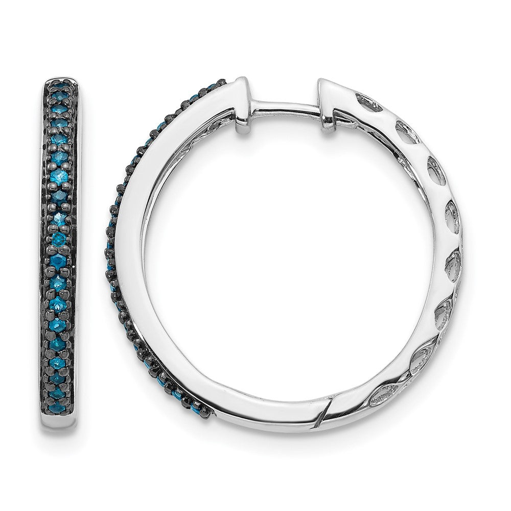 14k White Gold 1/6 carat Blue Diamond 2.2mm Hinged Hoop Earrings, 0.148 ct, 22 x 22 mm