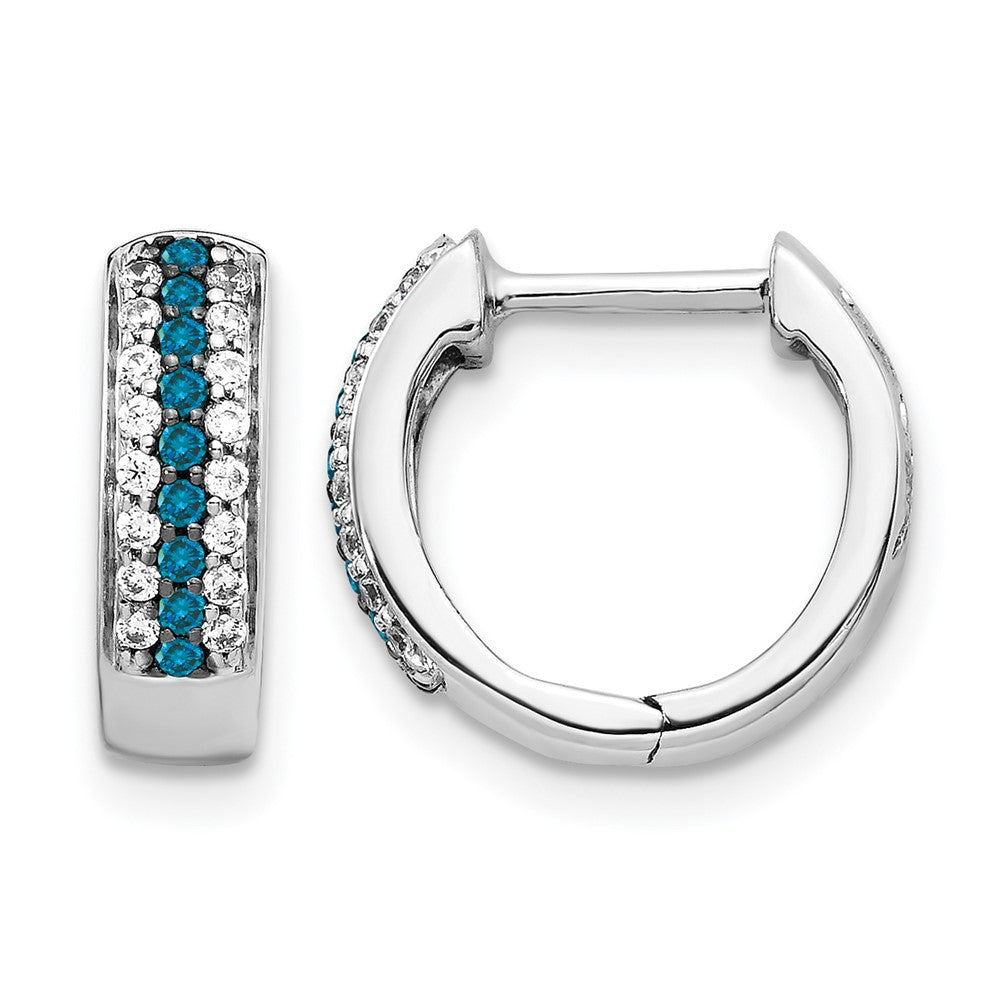 14k White Gold 3-row 1/3 carat Blue/White Diamond Hinged Hoop Earrings, 0.279 ct, 12 x 3.5 mm