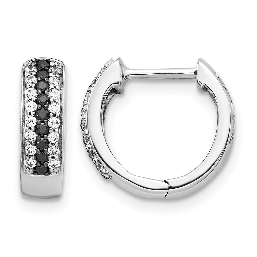 14k White Gold 3-row 1/3 carat Black/White Diamond Hinged Hoop Earrings, 0.279 ct, 12 x 3.5 mm