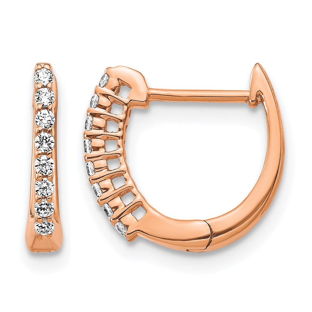 14k Rose Gold 1/6 carat Diamond Hinged Hoop Earrings, 0.16 ct, 11 x 12 mm
