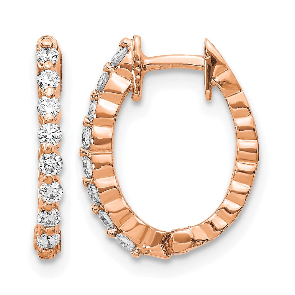 14k Rose Gold 1/4 carat AA Diamond Hinged Hoop Earrings, 0.24 ct, 15 x 11 mm