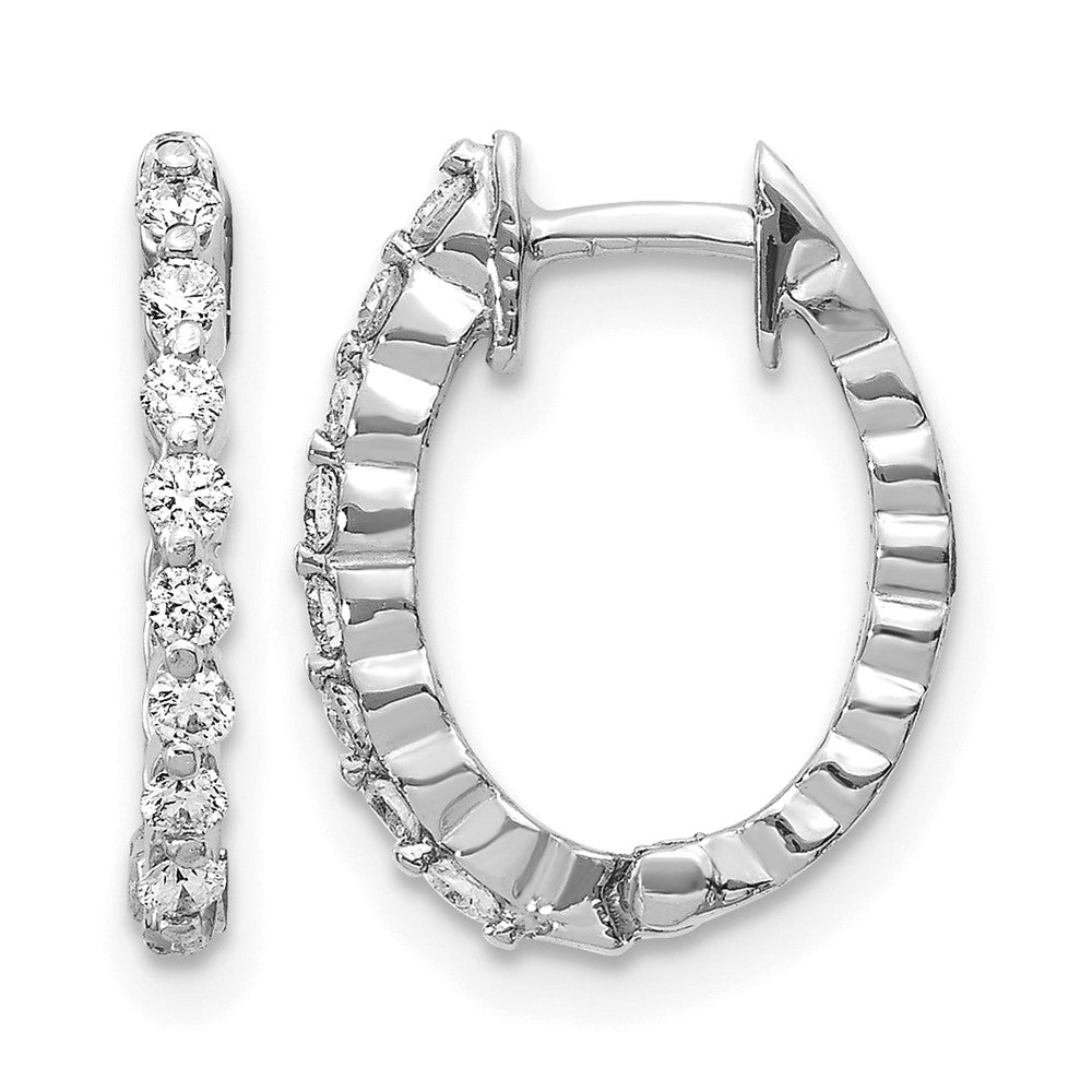 14k White Gold 1/4 carat AA Diamond Hinged Hoop Earrings, 0.24 ct, 15 x 11 mm