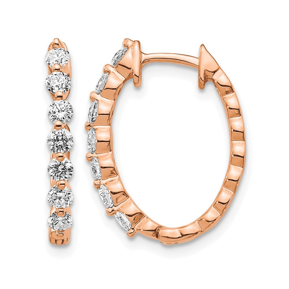 14k Rose Gold 3/4 carat AA Diamond Hinged Hoop Earrings, 0.7 ct, 20 x 15 mm