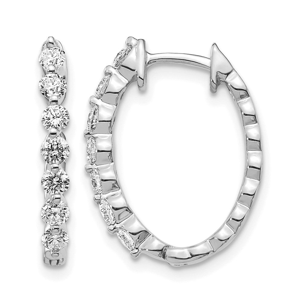 14k White Gold 3/4 carat AA Diamond Hinged Hoop Earrings, 0.7 ct, 20 x 15 mm