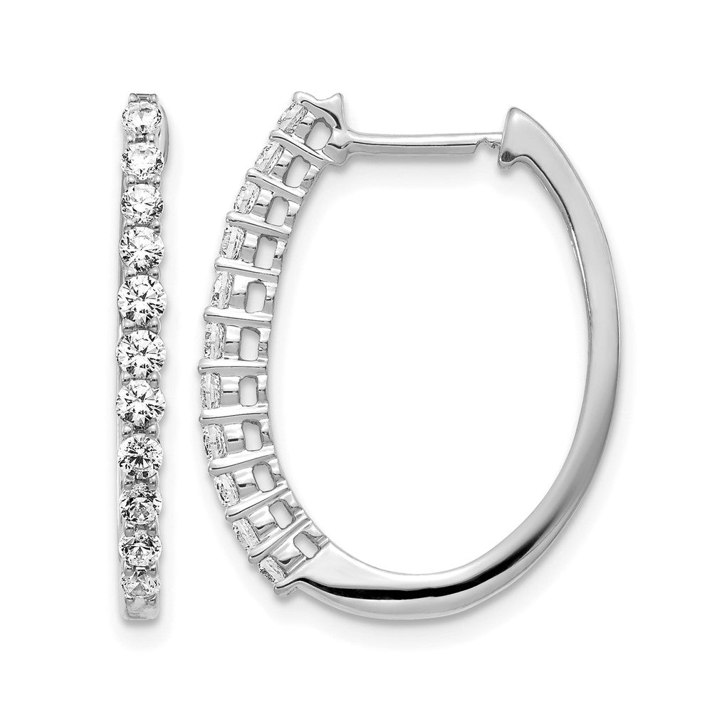 14k White Gold 3/4 carat Diamond Hinged Hoop Earrings, 0.72 ct, 22 x 16 mm