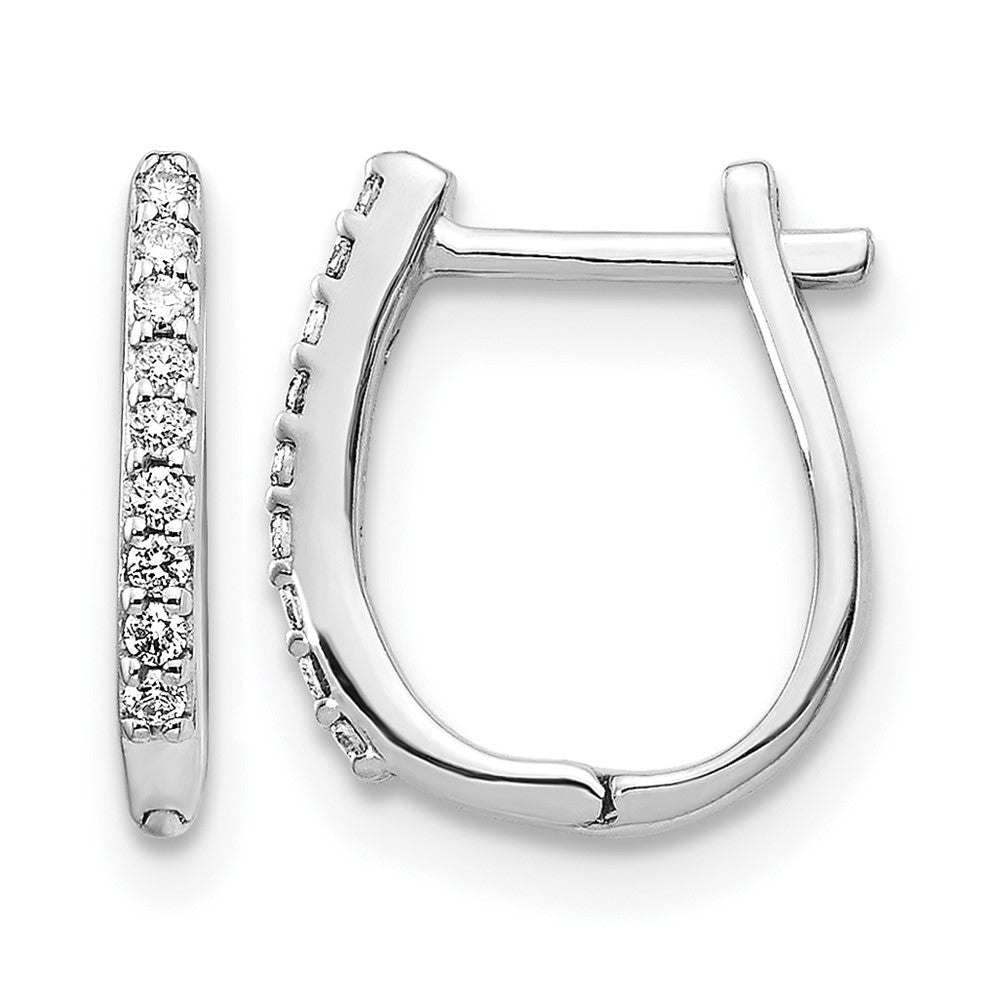 14k White Gold 1/10 carat Diamond Hinged Hoop Earrings, 0.108 ct, 12.25 x 10 mm