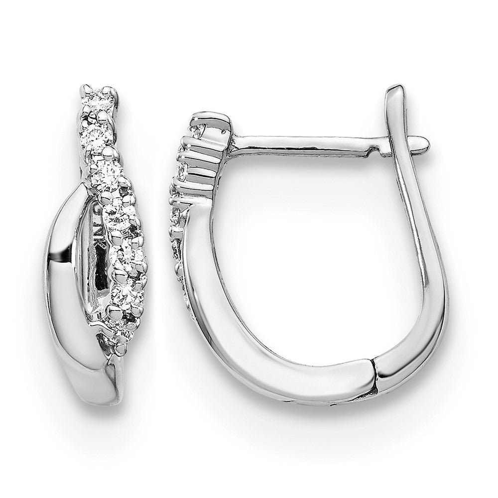 14k White Gold 1/8 carat Diamond Wave Hinged Earrings, 0.147 ct, 12 x 11 mm