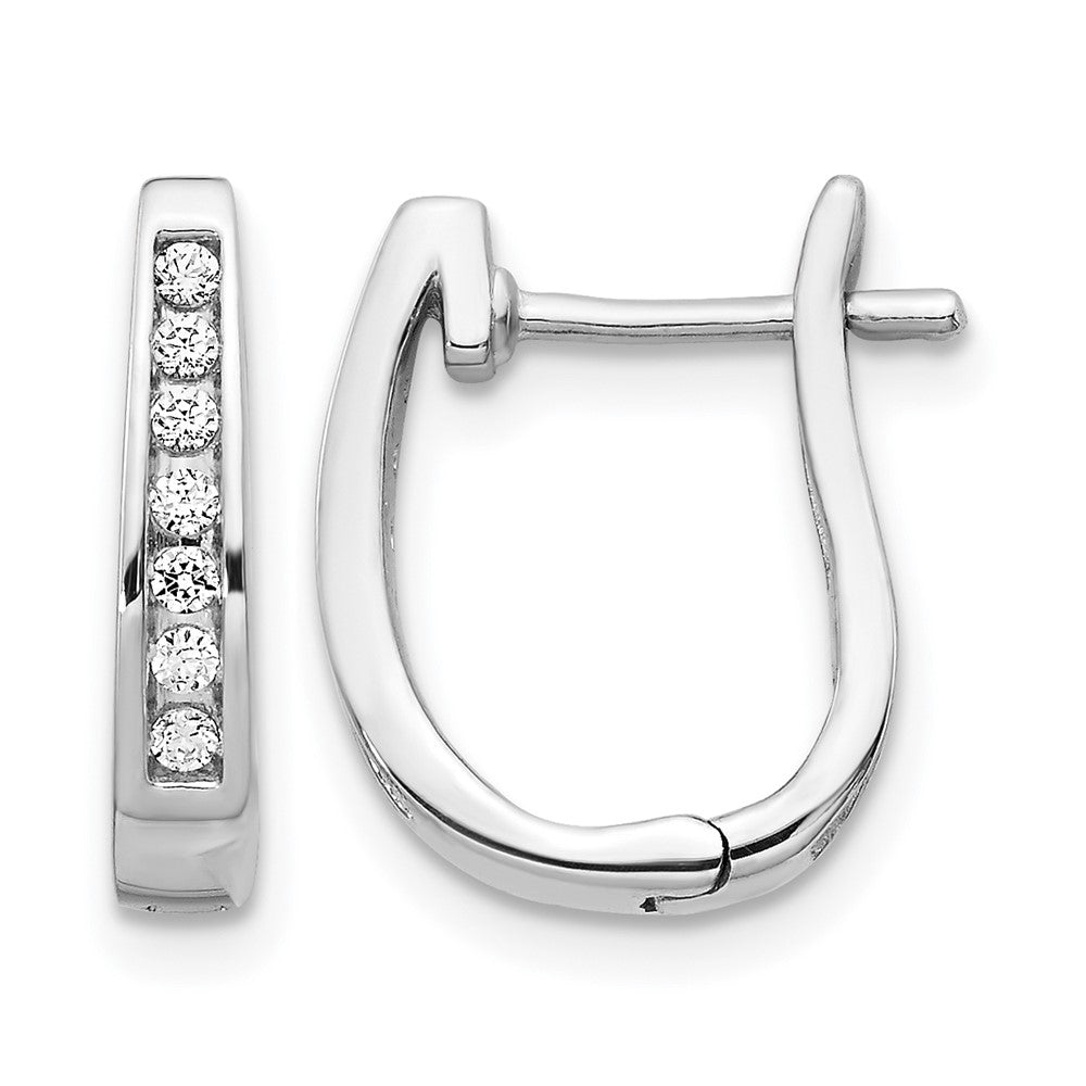 14k White Gold 1/6 carat Diamond Channel-set 3mm Hinged Hoop Earrings, 0.148 ct, 14 x 11 mm