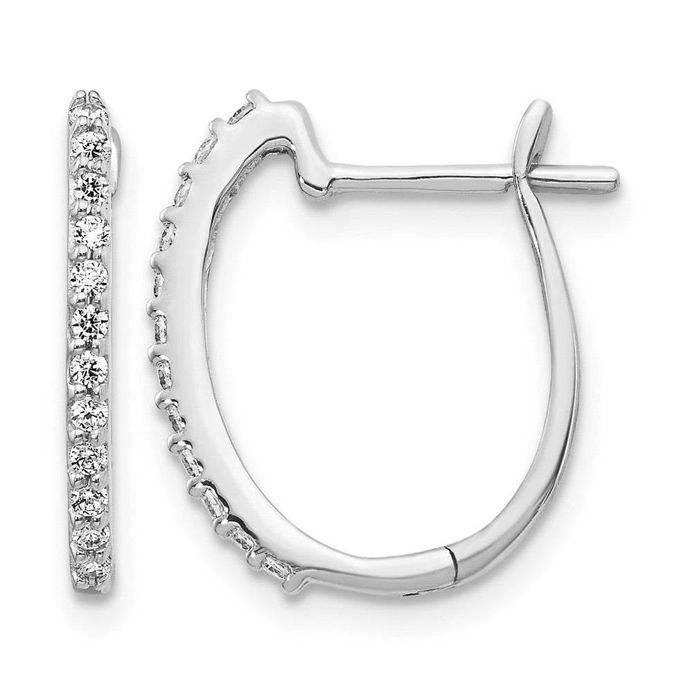14k White Gold 1/5 carat Diamond 1.3mm Hinged Hoop Earrings, 0.2 ct, 16 x 12 mm