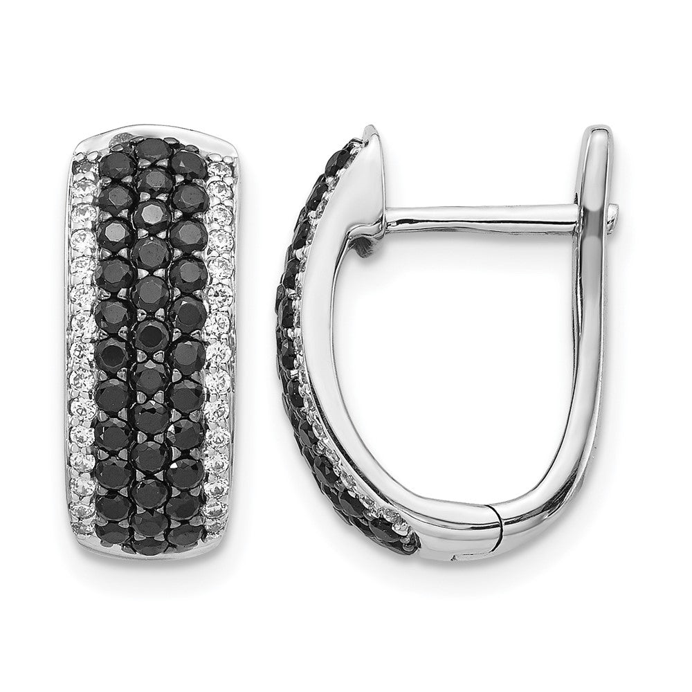14k White Gold 1 carat Black/White Diamond Pave Hinged Hoop Earrings, 1.056 ct, 16 x 12 mm
