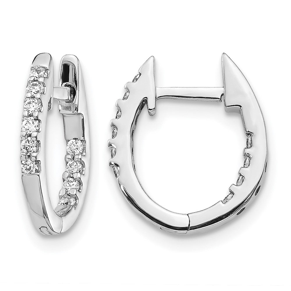 14k White Gold 1/4 carat Diamond In/Out Hinged Hoop Earrings, 0.24 ct, 13 x 1.75 mm