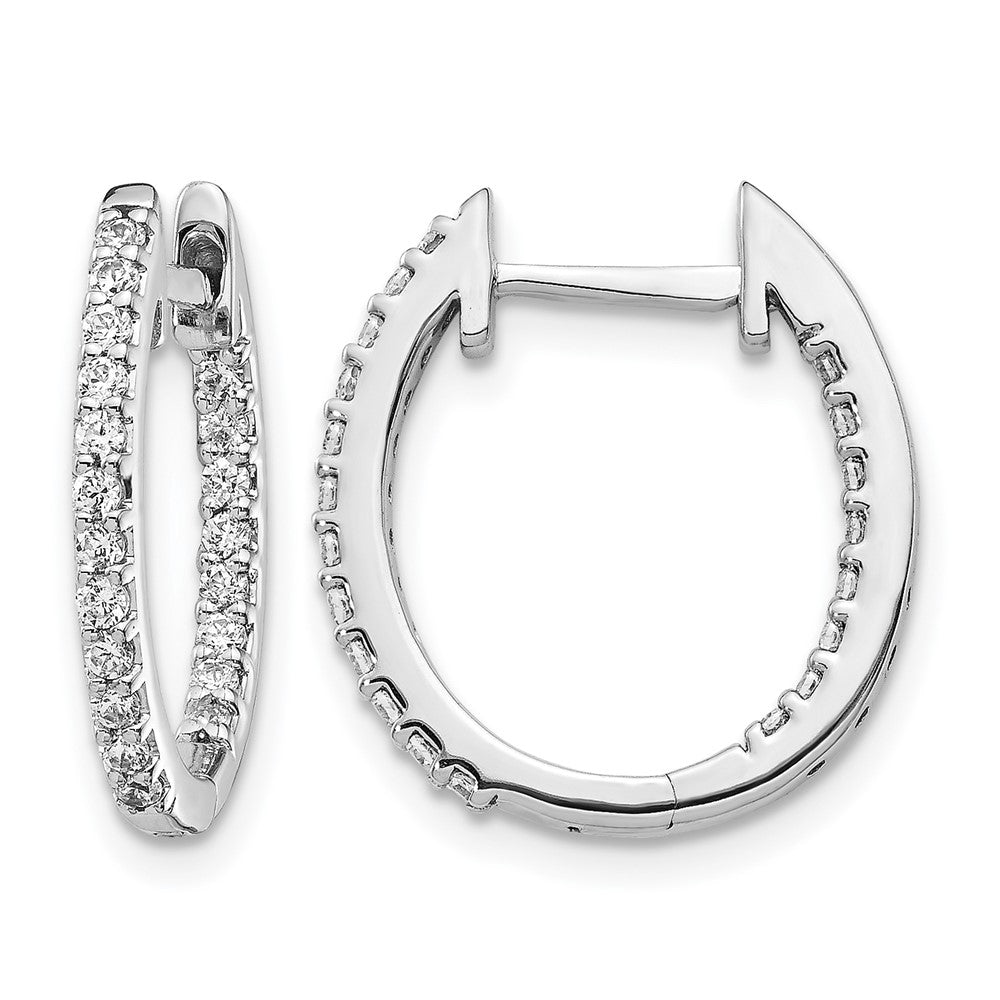14k White Gold 1/2 carat Lab Grown Diamond VS/SI+ G+ Complete In and Out Hinged Hoop Earrings, 0.5 ct, 17 x 1.75 mm