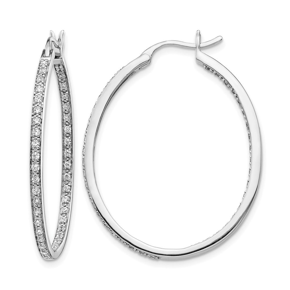 14k White Gold 3/4 carat Diamond In/Out Hoop Earrings, 0.708 ct, 35 x 29 mm