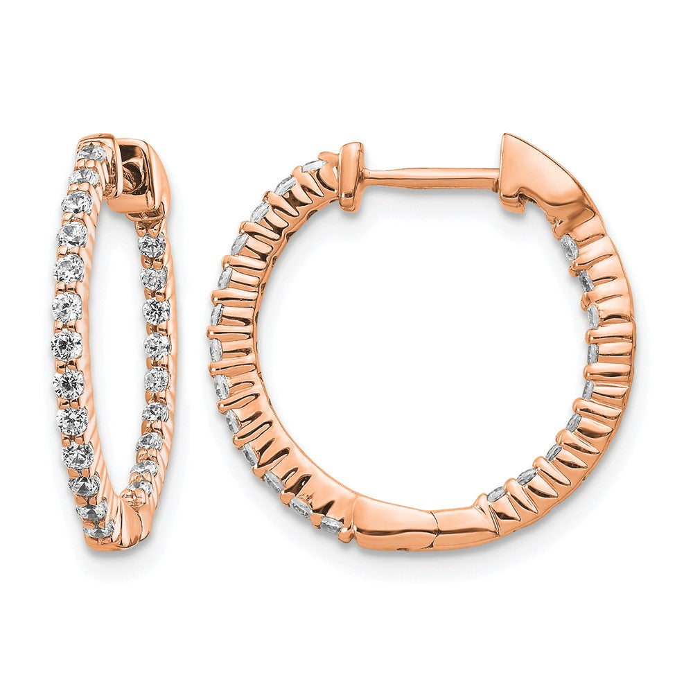 14k Rose Gold 1/2 carat Diamond In/Out Hinged Hoop Earrings, 0.492 ct, 18 x 1.5 mm