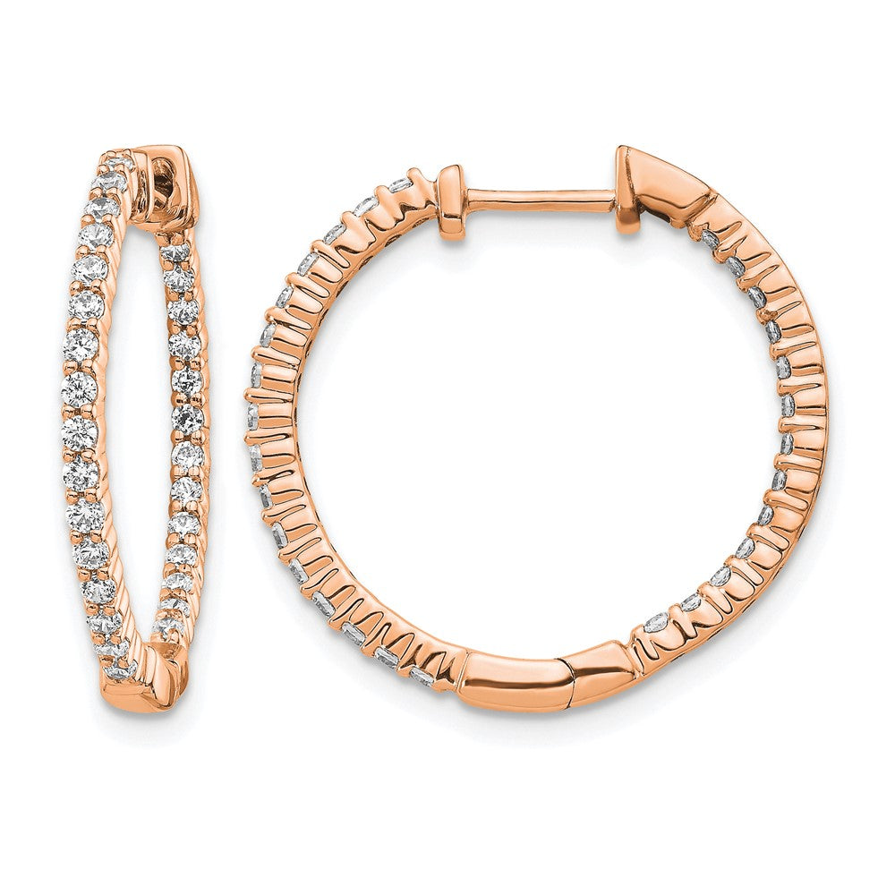 14k Rose Gold 5/8 carat Diamond In/Out Hinged Hoop Earrings, 0.644 ct, 23 x 1.75 mm