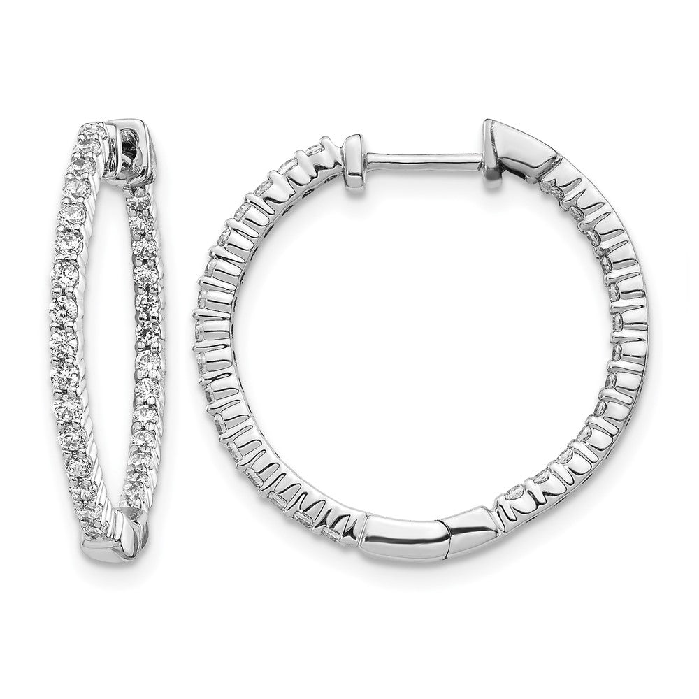 14k White Gold 5/8 carat Diamond In/Out Hinged Hoop Earrings, 0.644 ct, 23 x 1.75 mm