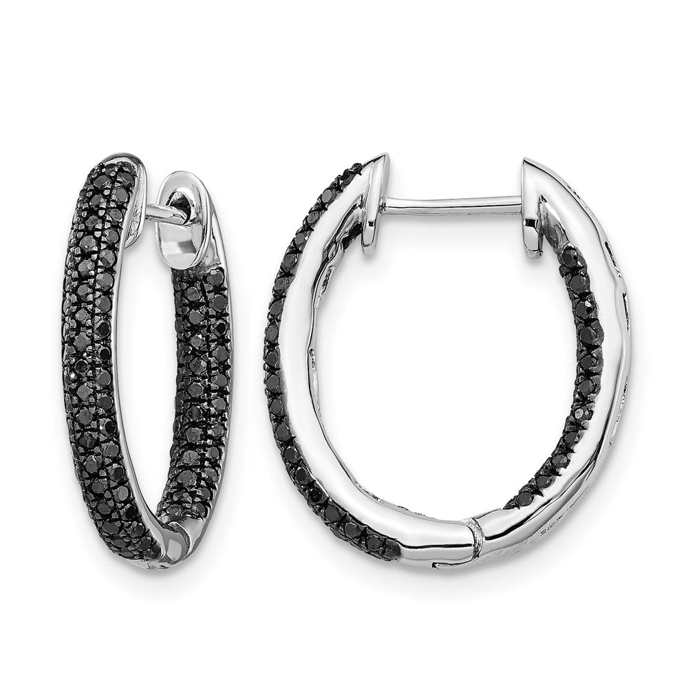 14k White Gold 3-row 1/2 carat Black Diamond In/Out Hoop Earrings, 0.542 ct, 17 x 16 mm