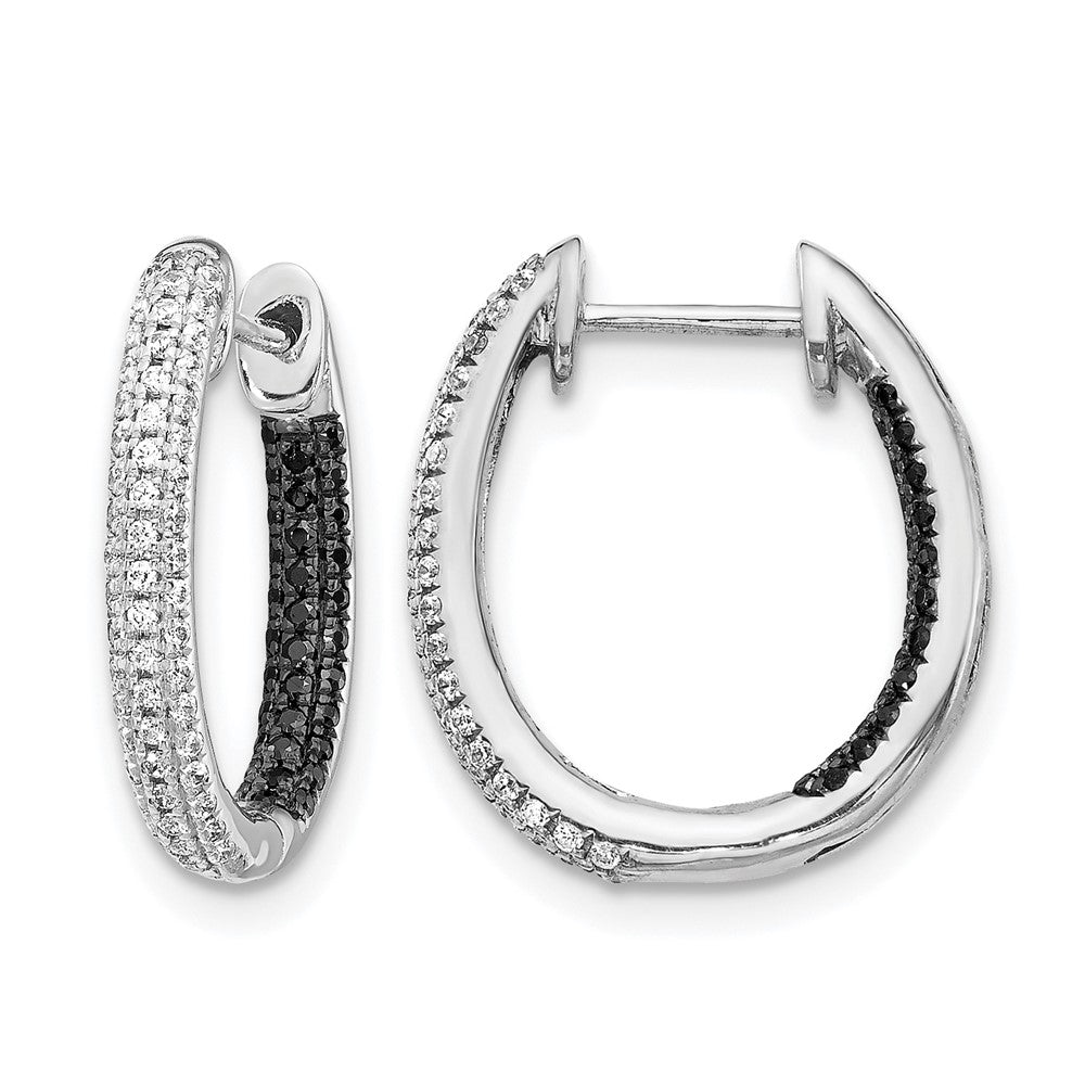 14k White Gold 3-row 1/2 carat Black and White Diamond In/Out Hoop Earrings, 0.542 ct, 16 x 14 mm
