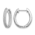 14k White Gold 3-row 5/8 carat Diamond In/Out Hinged Hoop Earrings, 0.628 ct, 17 x 3 mm