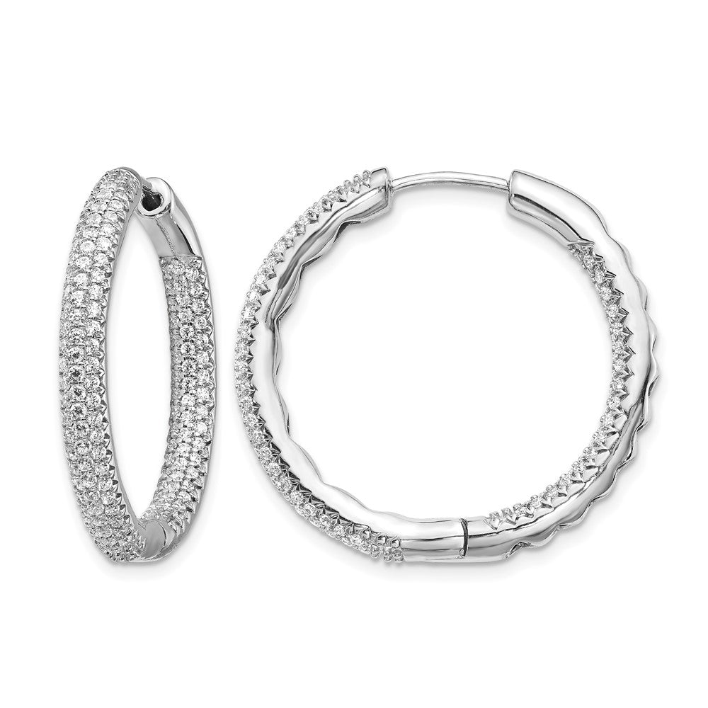 14k White Gold 3-row 1.5 carat Diamond In/Out Hinged Hoop Earrings, 27 x 27 mm