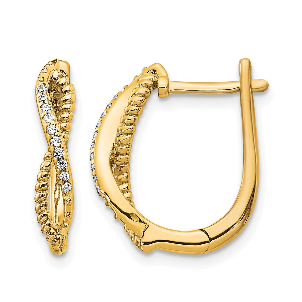 14k Diamond and Twisted Rope Hinged Post Earrings, 0.072 ct, 17 x 14 mm