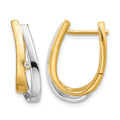 14k and White Rhodium Diamond Hinged Oval Hoop Earrings, 0.04 ct, 21 x 14 mm
