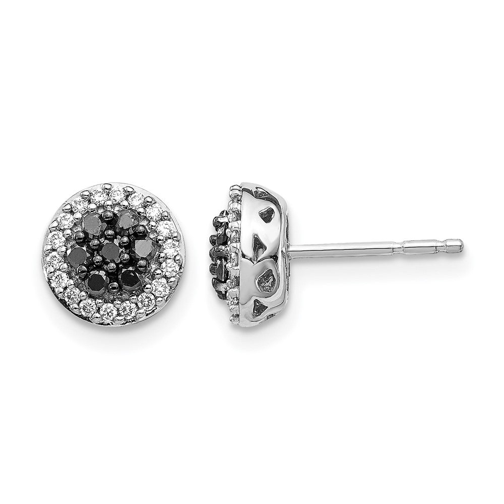 14k White Gold 1/3 carat Black/White Diamond Cluster Post Earrings, 0.315 ct, 7 x 7 mm