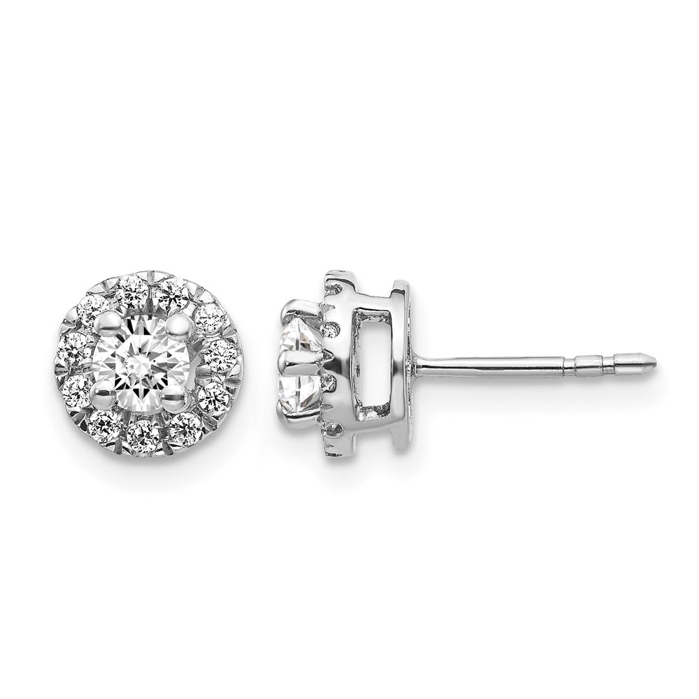 14k White Gold 5/8 carat Diamond Halo Cluster Post Earrings, 0.632 ct, 8 x 8 mm