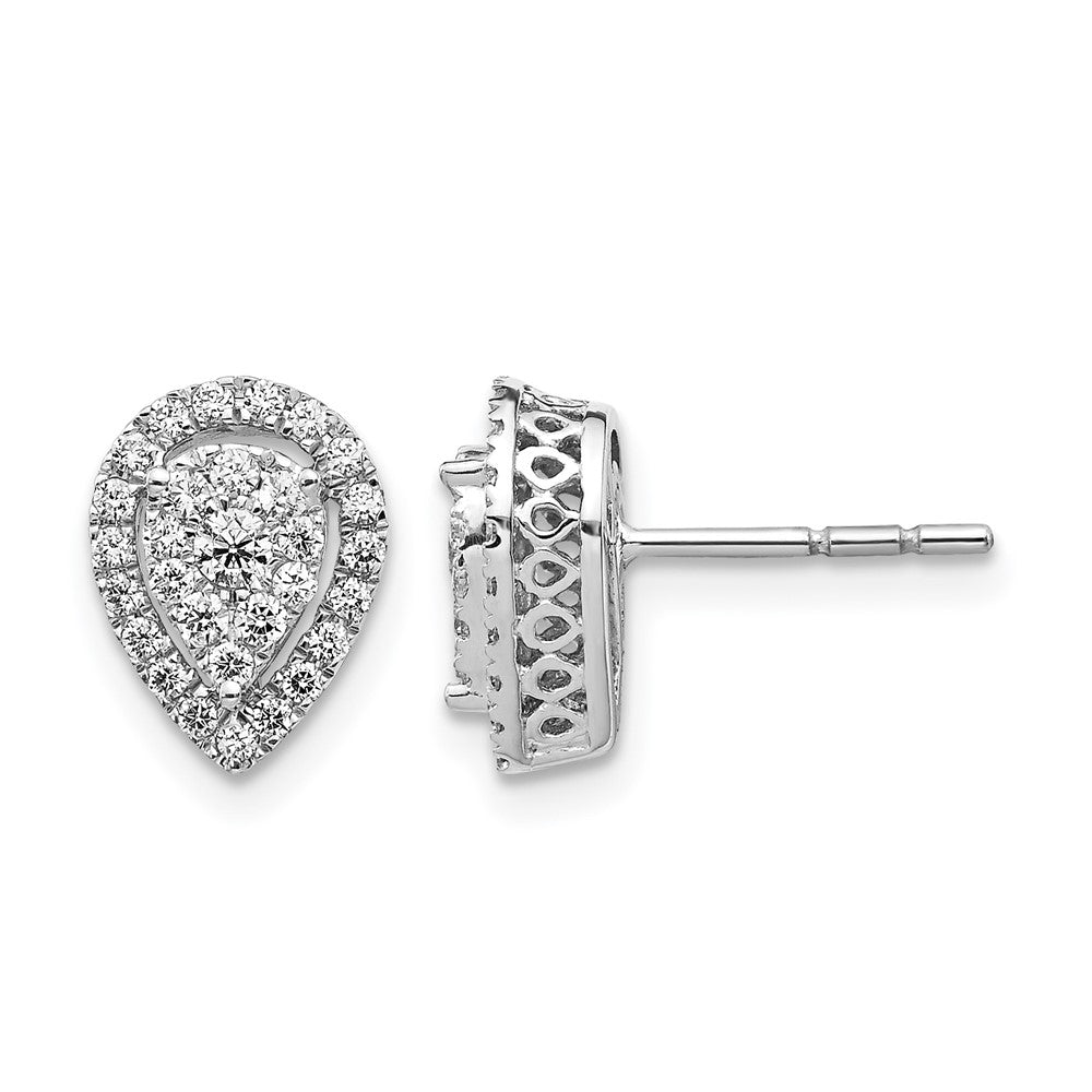 14k White Gold 1/2 carat Diamond Teardrop Cluster Post Earrings, 0.498 ct, 11 x 8 mm