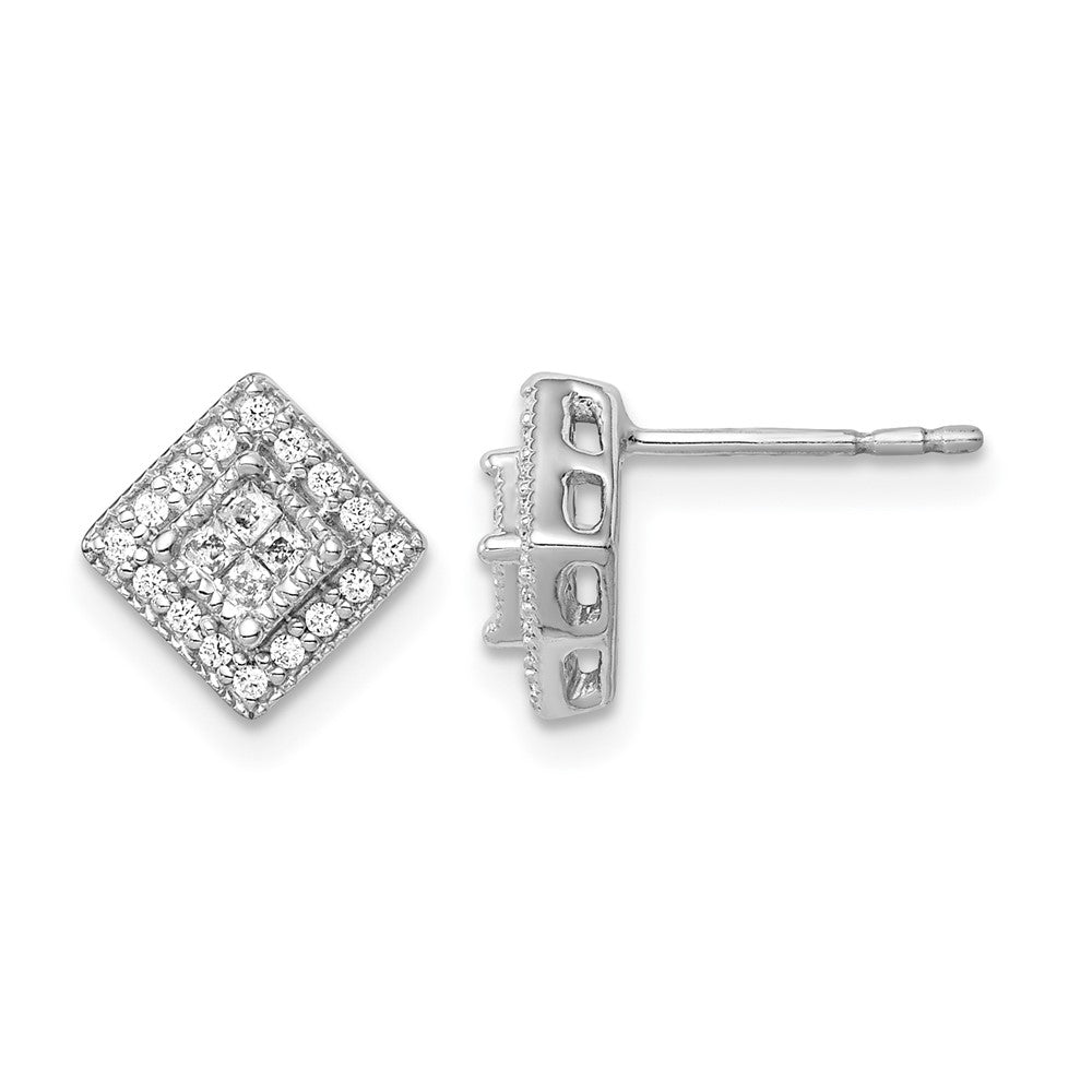 14k White Gold 1/4 carat Diamond Square Cluster Post Earrings, 0.248 ct, 9 x 9 mm