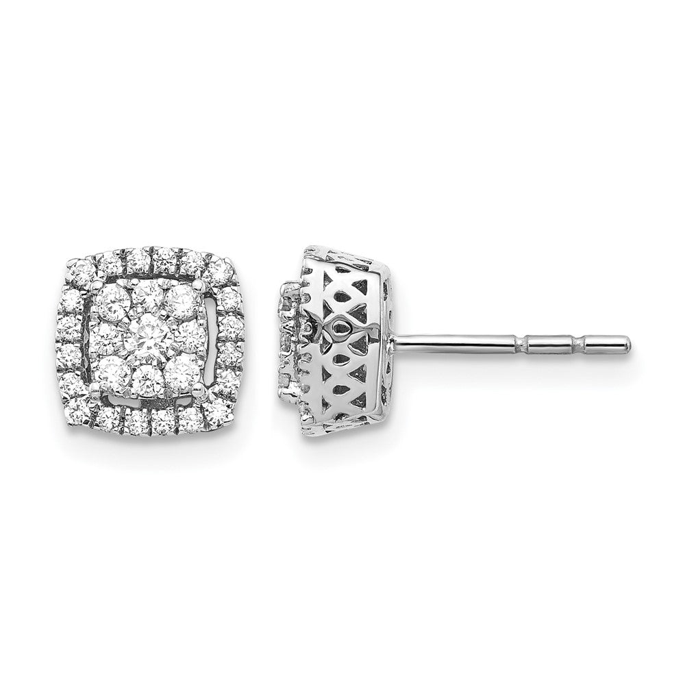 14k White Gold 1/2 carat Diamond Square Cluster Post Earrings, 0.498 ct, 8 x 8 mm