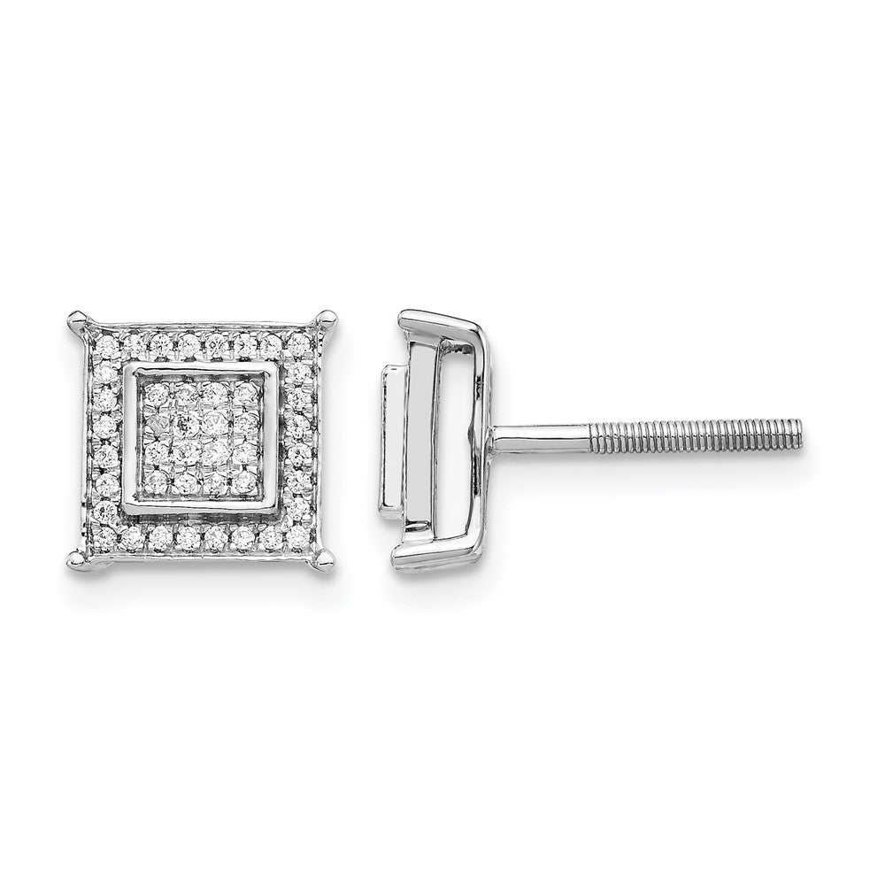 14k White Gold 1/4 carat Diamond Double Square Bezel Screwback Post Earrings, 0.238 ct, 9 x 9 mm