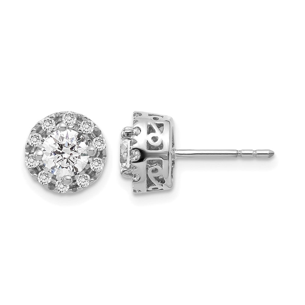 14k White Gold 1 carat Lab Grown Diamond VS/SI+ G+ Complete Halo Post Earrings, 1.04 ct, 8.5 x 8.3 mm