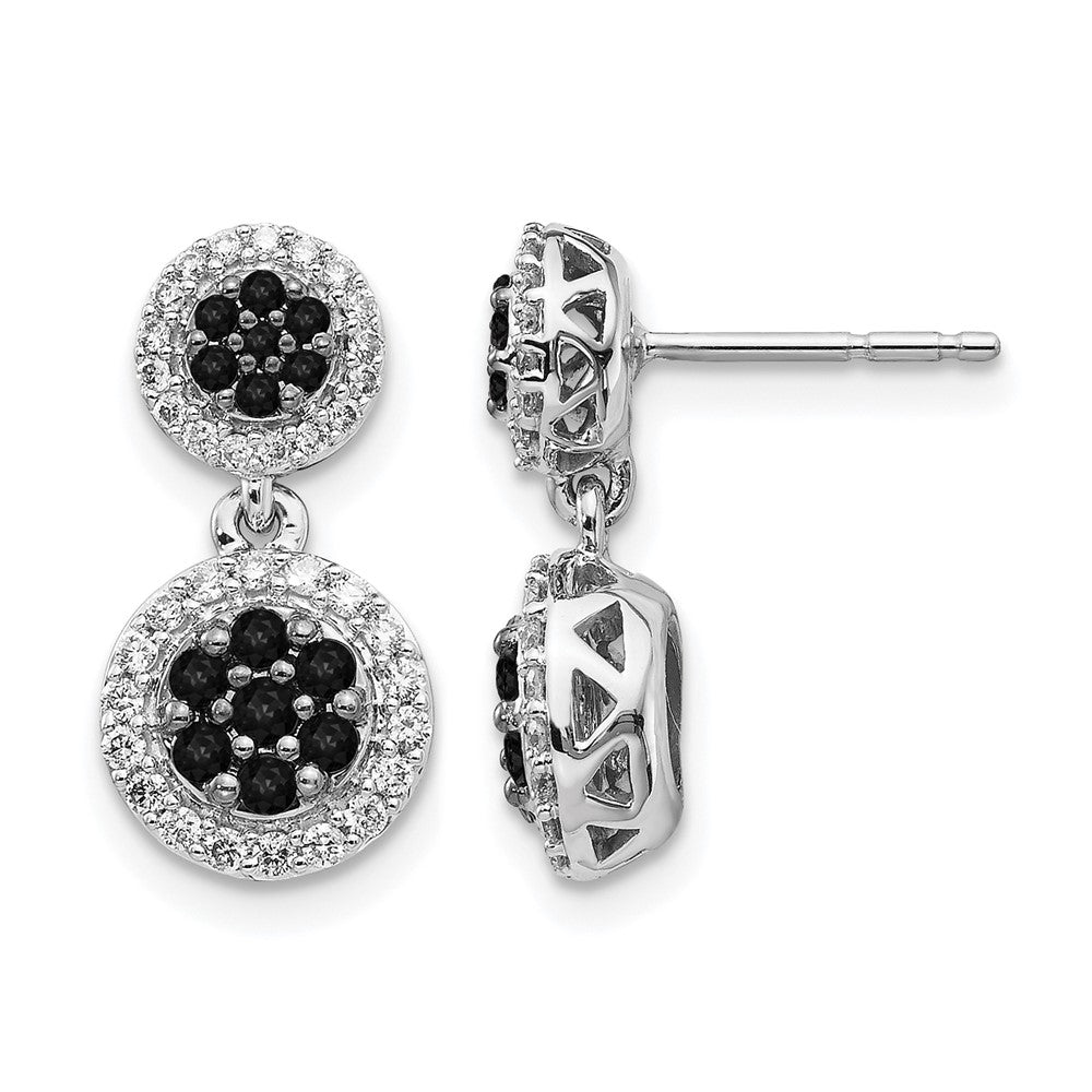 14k White Gold 3/4 carat Black/White Diamond Cluster Dangle Post Earrings, 0.723 ct, 17 x 8 mm