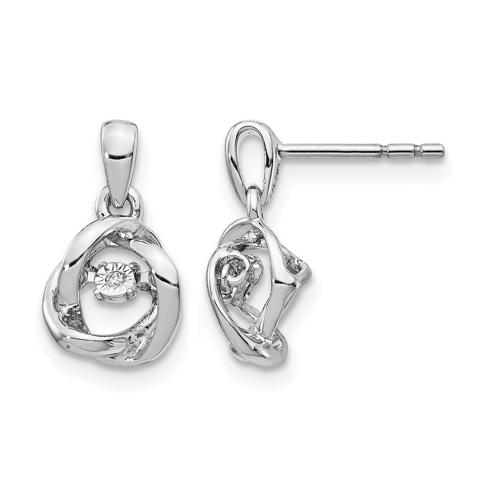 14k White Gold Fancy Moving Diamond Dangle Post Earrings, 0.01 ct, 13 x 8 mm