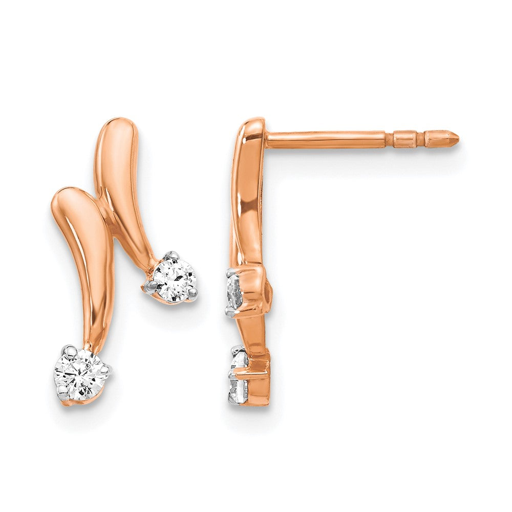 14k Rose Gold 1/5 carat Diamond 2-Stone Post Earrings, 0.2 ct, 16 x 8 mm