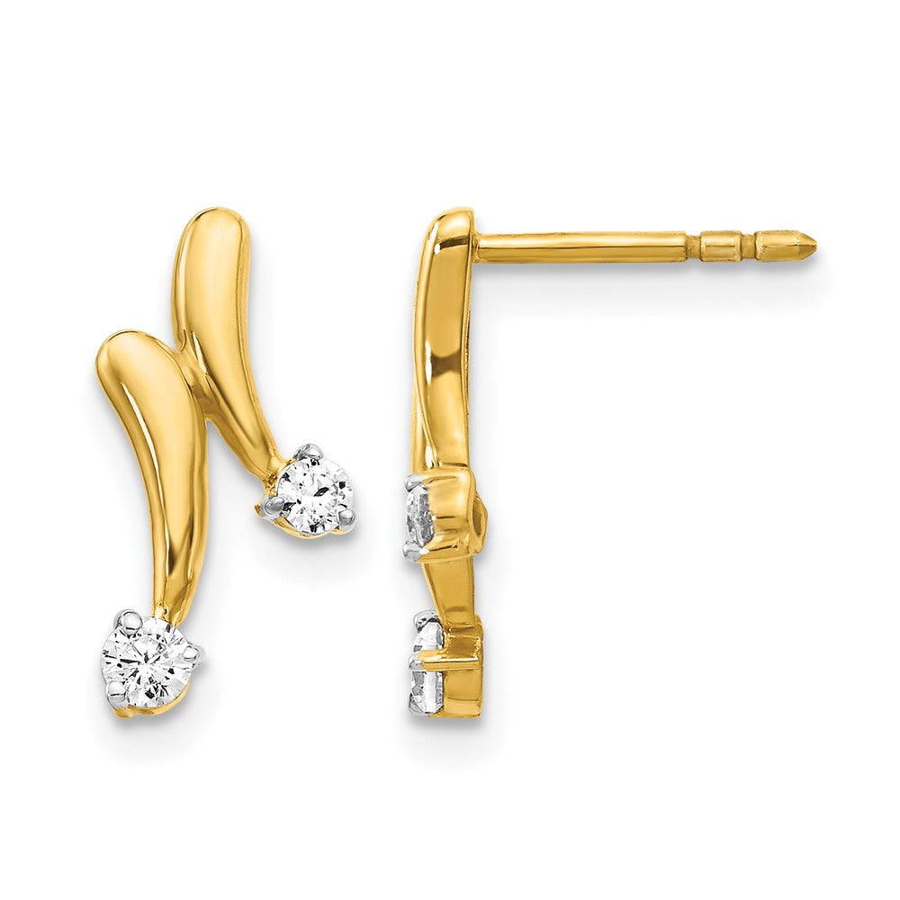 14k 1/5 carat Diamond 2-Stone Post Earrings, 0.2 ct, 16 x 8 mm